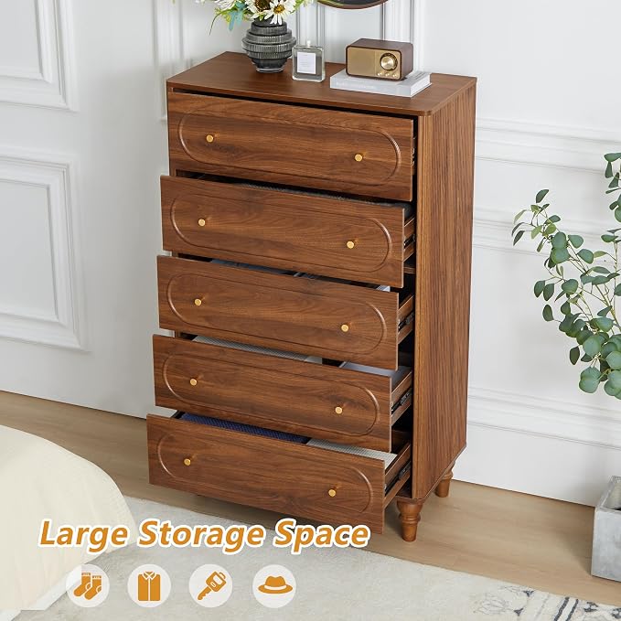5 Drawer Fluted Dresser for Bedroom, Mid Century Modern Chest of Drawers - Image 3