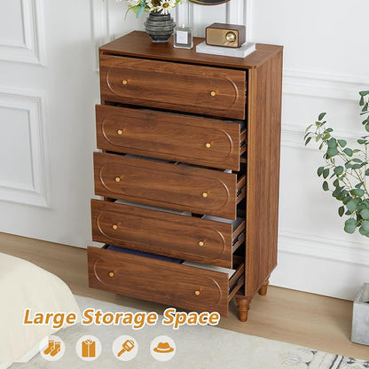 5 Drawer Fluted Dresser for Bedroom, Mid Century Modern Chest of Drawers - Image 3