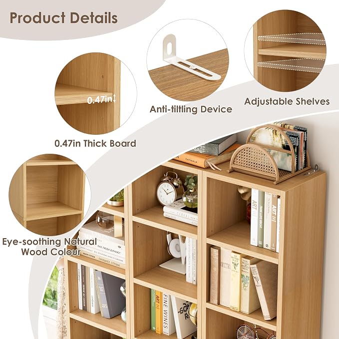FOTOSOK Bookshelf Bookcase 8-Tier Narrow Bookshelf Tall CD Media Tower Rack | - Image 7