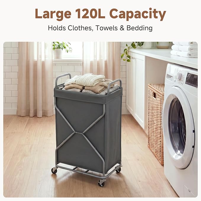 StorageWorks Laundry Basket, Rolling Hamper - Image 4