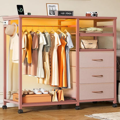 WLIVE Pink Dresser with Hanging Rack by WLIVE