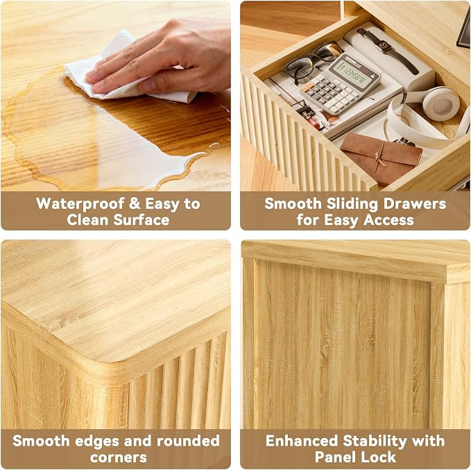 Fluted Nightstands Set of 2, Bedside Tables - Image 4