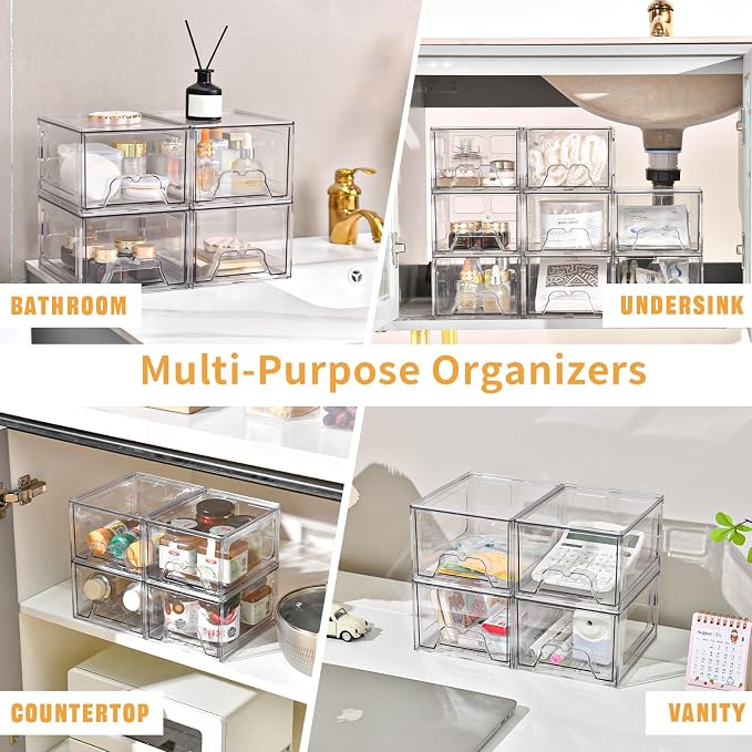 6 Pack Stackable Makeup Organizer, 4.4'' Tall Acrylic Bathroom Makeup Organizer - Image 7
