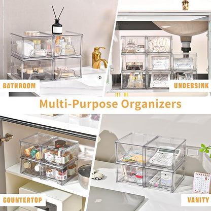6 Pack Stackable Makeup Organizer, 4.4'' Tall Acrylic Bathroom Makeup Organizer - Image 7