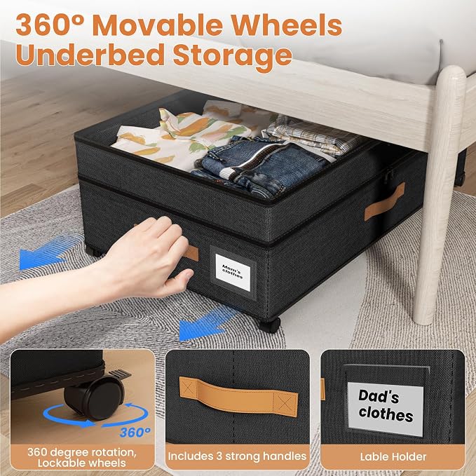 Under Bed Storage with Wheels, 72L XXL Under the Bed Storage Containers Large - Image 3
