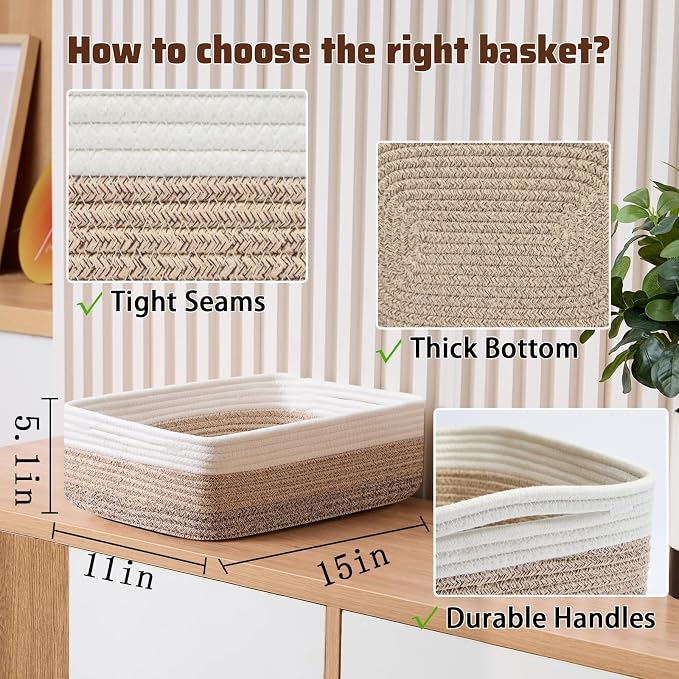 Large Shallow Organizing Baskets 15x11x5.1 Inches - Image 2