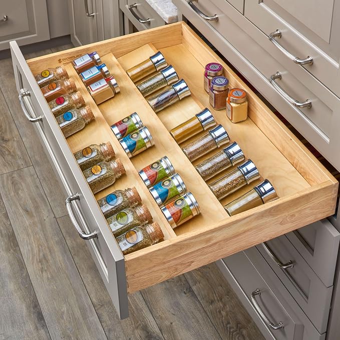 Rev-A-Shelf 36" 3 Tiered Seasoning Organizer, Trim-to-Custom-Fit Wooden Kitchen - Image 3