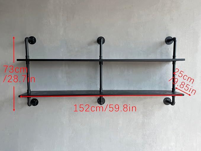 HDDFER Industrial Pipe Shelf Shelving Bookcase, Wall Mounted Rustic Bookshelf - Image 2