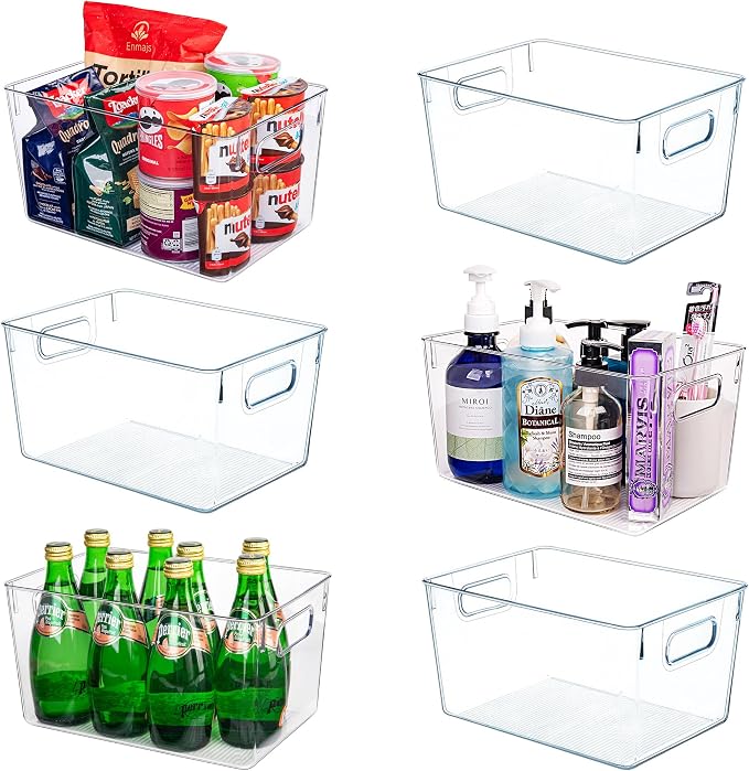 Clear Plastic Storage Bins-6 Pack Large Pantry Organizers and Storage Containers by JOYMEEZO