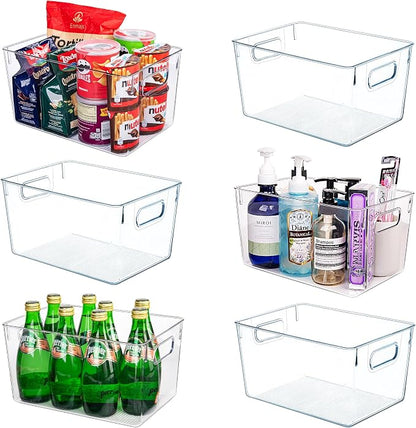 Clear Plastic Storage Bins-6 Pack Large Pantry Organizers and Storage Containers by JOYMEEZO