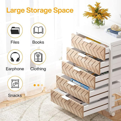 Tribesigns 5-Drawer File Cabinet, Wood Mobile Storage Unit, - Image 6