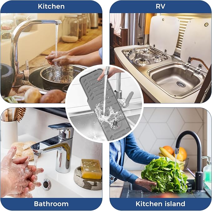 24" Splash Guard Plus Size Silicone Sink Faucet Drying Mat Handle Drip Catcher - Image 8