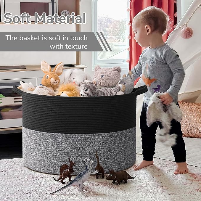 INDRESSME 115L Extra Large Cotton Rope Blanket Basket, Woven Basket - Image 6