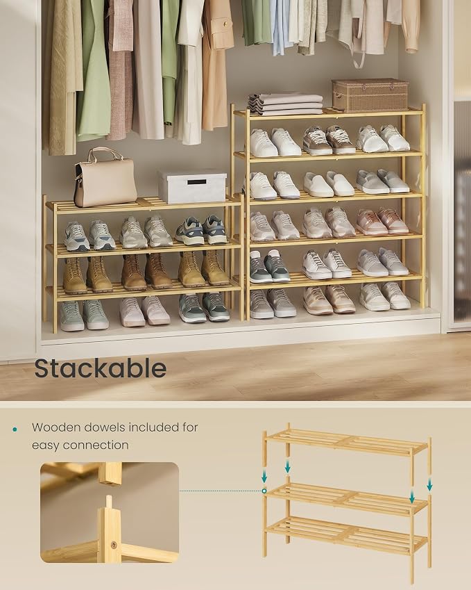 SONGMICS Bamboo Shoe Rack for Closet, Stackable Shoe Oragnizer - Image 5