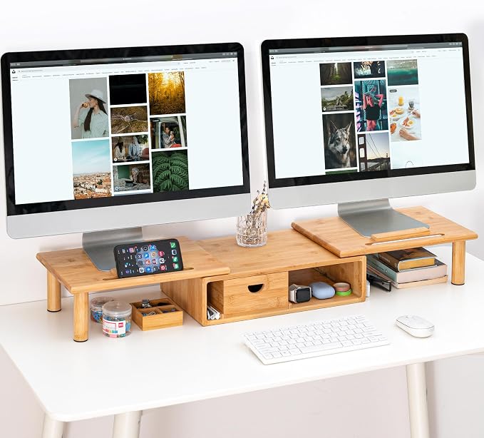 Dual Monitor Stand Riser with Drawer - Image 2