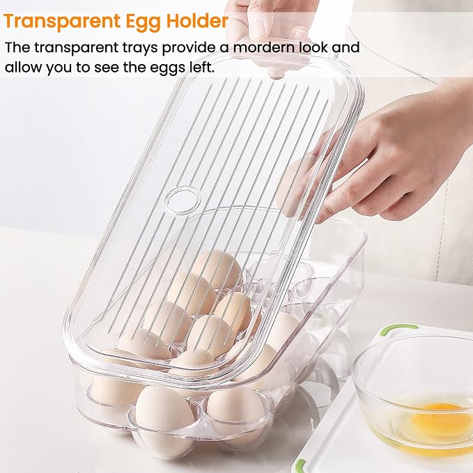 vacane Plastic Egg Holder for Refrigerator, Stackable Egg Holder Clear Tray - Image 5