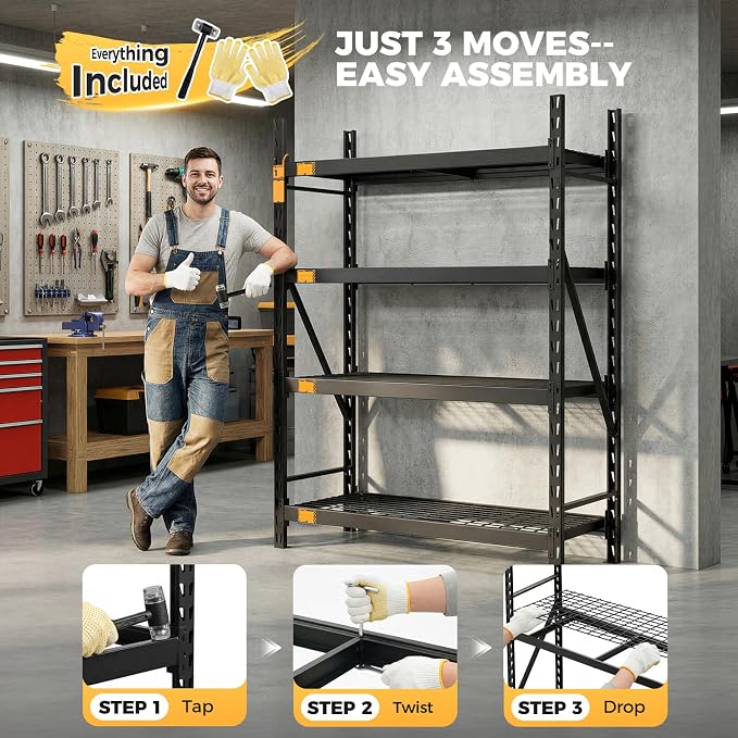 CAMMOO 6000LBS Heavy Duty Storage Shelves, Upgraded Structure, Solid Steel - Image 7