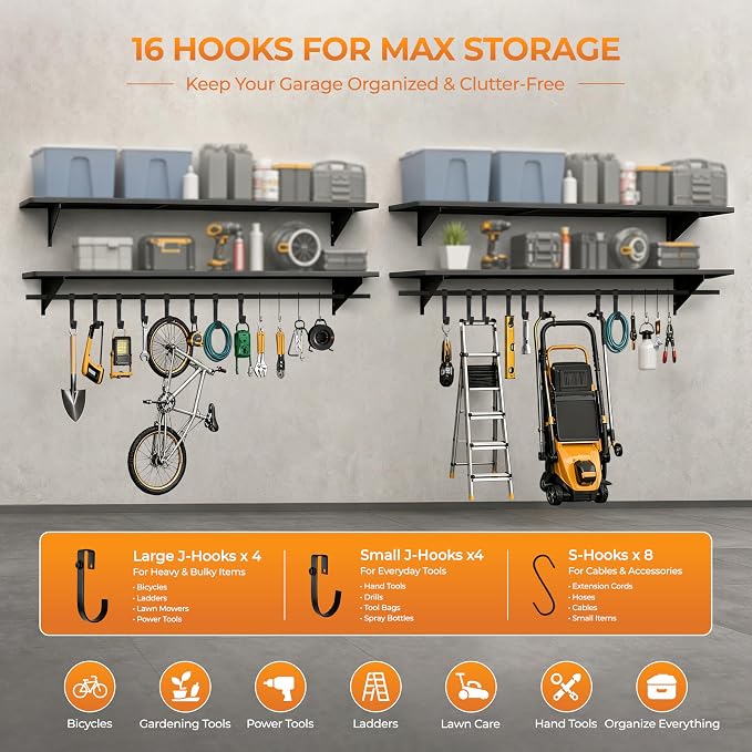 2-Pack 4ft x 16in Heavy Duty Metal Garage Wall Shelving, 700lbs Capacity Solid - Image 6