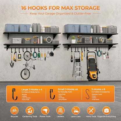 2-Pack 4ft x 16in Heavy Duty Metal Garage Wall Shelving, 700lbs Capacity Solid - Image 6