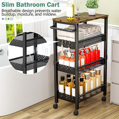 Utility Slim Storage Cart with Wheels, 4-Tier Narrow Rolling Organizer Shelf - Image 3