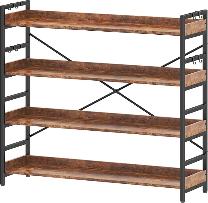 HCHQHS 4 Tier Bookshelf, Adjustable Industrial Bookcase, Vertical Tall Book by HCHQHS