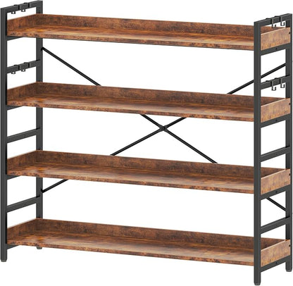HCHQHS 4 Tier Bookshelf, Adjustable Industrial Bookcase, Vertical Tall Book by HCHQHS