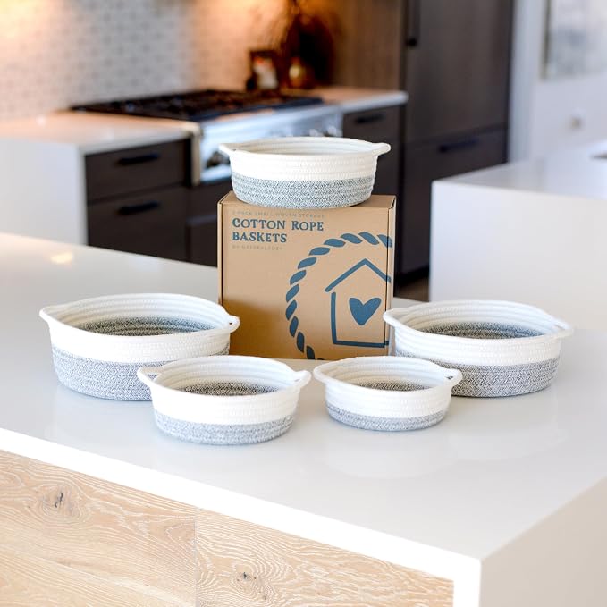 NaturalCozy 5-Piece Round Woven Cotton Rope Storage Baskets - Image 2