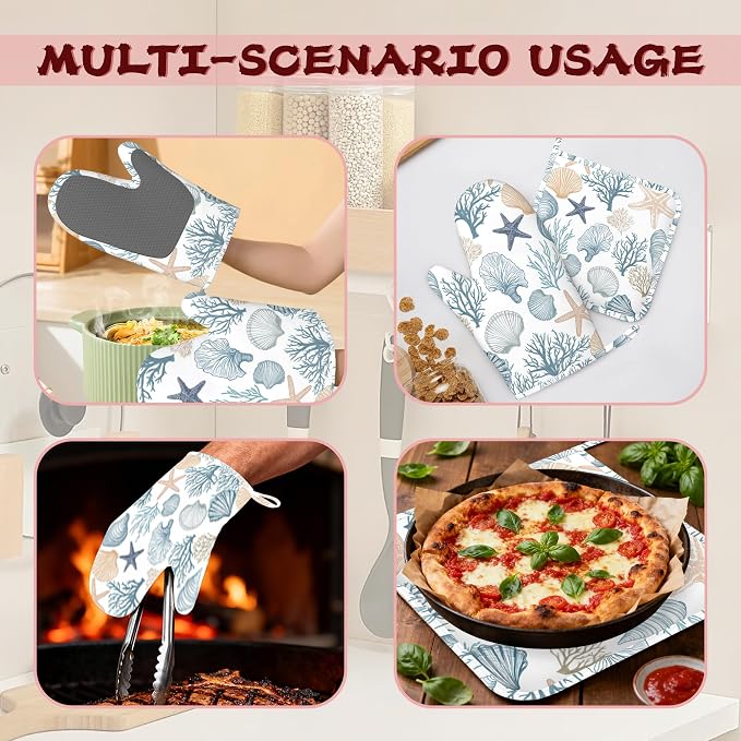 Starfish Coral Shells Ocean Silicone Oven Mitts and Pot Holders, Heat-Resistant - Image 6