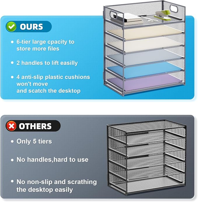Marbrasse 6 Tier Paper Organizer Letter Tray - Image 2