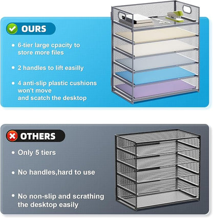 Marbrasse 6 Tier Paper Organizer Letter Tray - Image 2