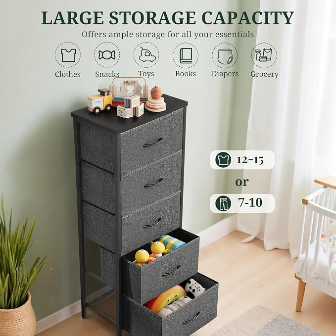 5 Drawers Dresser for Bedroom Fabric Storage Tower - Image 5
