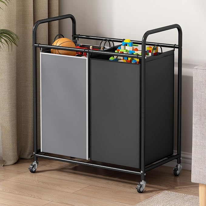 SUOERNUO Laundry Hamper Basket 2 Bag Laundry Sorter Cart - Image 4