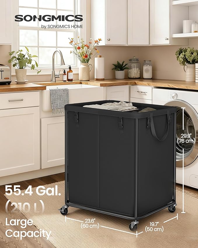 SONGMICS Laundry Basket with Wheels, Rolling Laundry Hamper with Steel Frame - Image 2