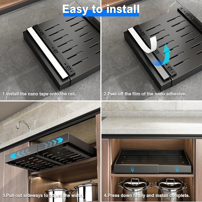 Mustorn 2 Pack Pull Out Cabinet Organizer, Expandable Slide Out Drawers - Image 8