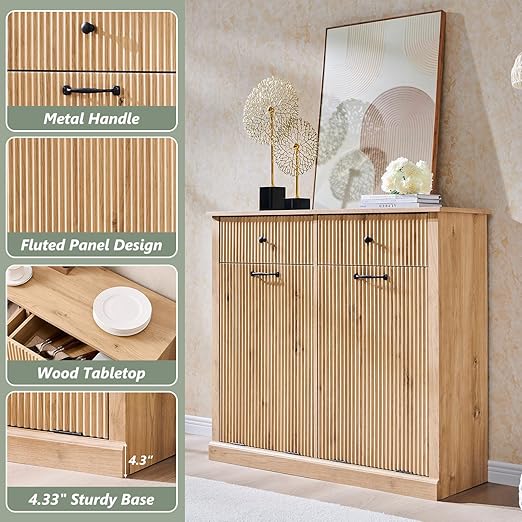 Modern Double Tilt-Out Trash Cabinet, 20 Gallon Fluted Laundry Hamper Cabinet - Image 5