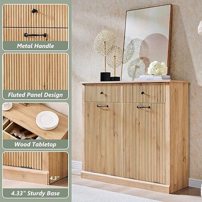 Modern Double Tilt-Out Trash Cabinet, 20 Gallon Fluted Laundry Hamper Cabinet - Image 5