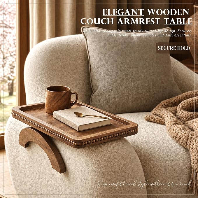 Acacia Wood Couch Tray with Beaded Edge - Image 3