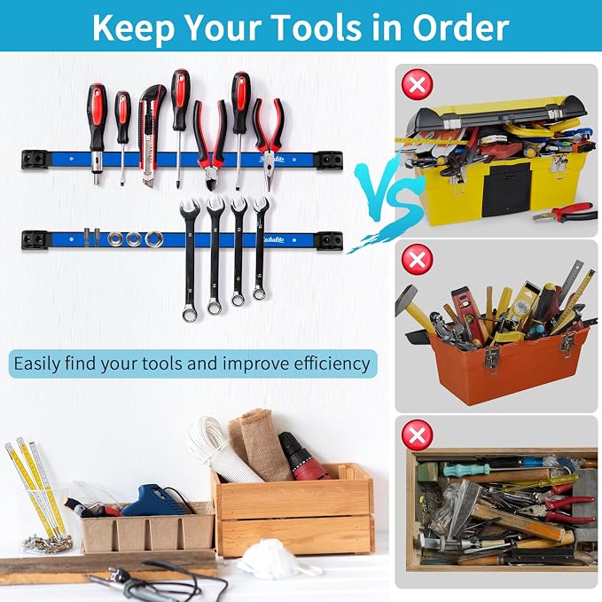 4 Pieces 18" Magnetic Tool Holder Strip, Metal Tool Organizer Rack - Image 5