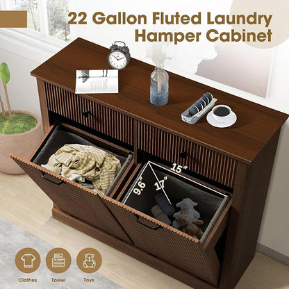 Grepatio Tilt Out Fluted Laundry Hamper Cabinet, 22 Gallon Double Hidden - Image 5