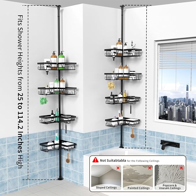 KEGII Corner Shower Caddy Tension Pole, Large Capacity Bathroom Organizer | 28 - Image 6
