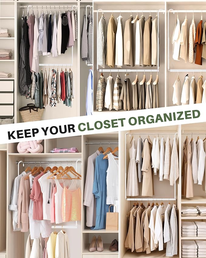 Hanging Closet Rod, Adjustable Height & Width Closet Rods - Image 7