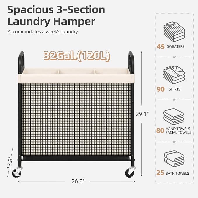 STORAGE MANIAC Rolling Laundry Hamper - Image 3