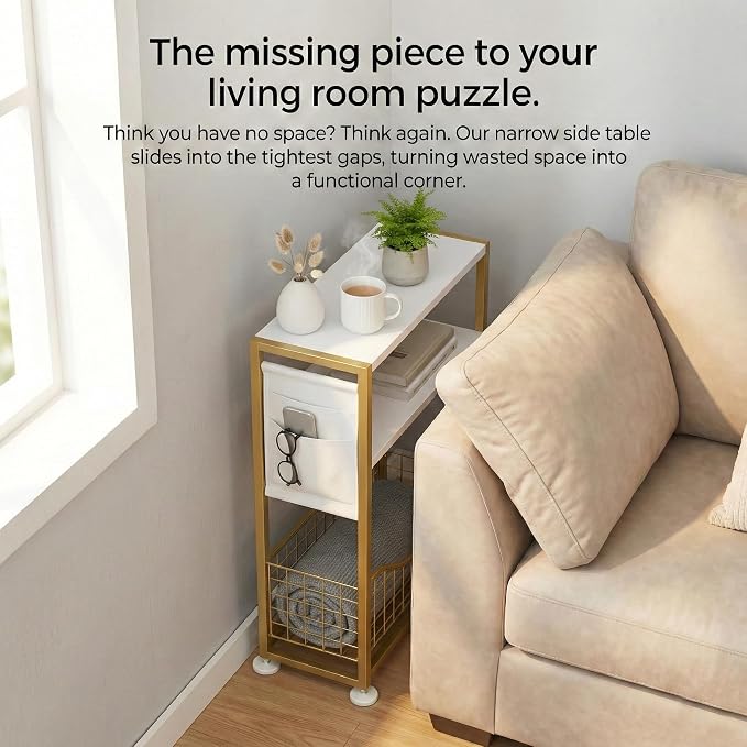Skinny Side Table with Storage, 3 Tier Slim Side Tables - Image 10