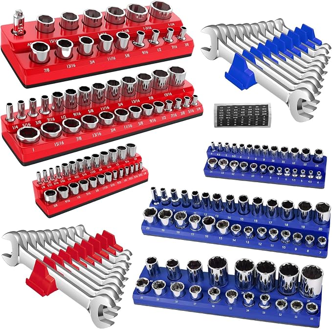 8PS Magnetic Wrench and Socket Organizer Set, Tool Trays 1/4", 1/2" Tool Box by Unknown