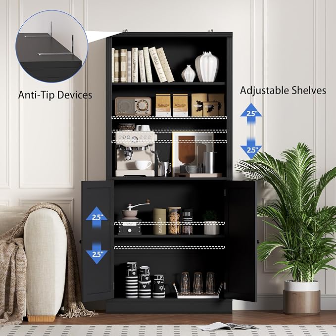 71.4" Tall Bookshelf with Cabinet, 5-Tier Floor Standing Bookcase with Doors & - Image 5