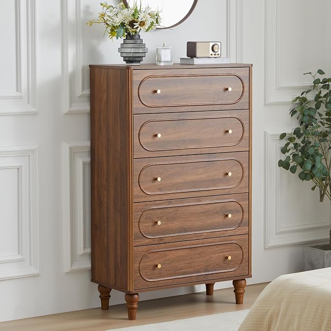 5 Drawer Fluted Dresser for Bedroom, Mid Century Modern Chest of Drawers by ORRD
