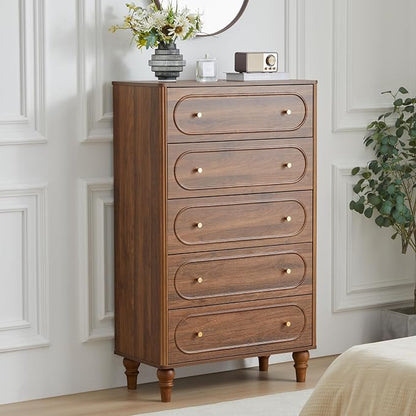 5 Drawer Fluted Dresser for Bedroom, Mid Century Modern Chest of Drawers by ORRD