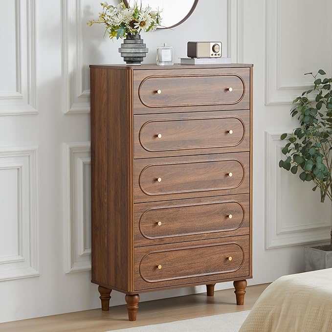 Fluted 5 Drawer Dresser for Bedroom Set of 2, Modern Mid Century Chest of - Image 6