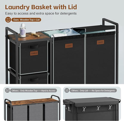 Hoctieon 4 Section Laundry Cart, 48 Gal. Laundry Hamper - Image 3