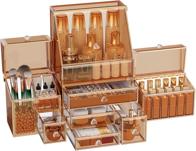 Extra Large Makeup Organizer, Glass Cosmetic Storage by Youdepot